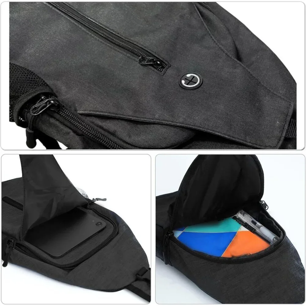 Women's Black Hiking Chest Travel With Water Bottle Pocket Cross Body Bag